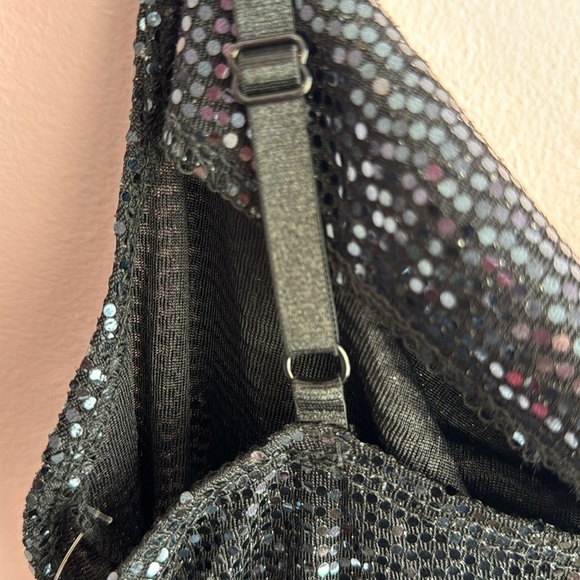 bebe size M Cowl Neck All Over Sequin Shimmer Black Stretch Maxi Dress NEW - Picture 7 of 9